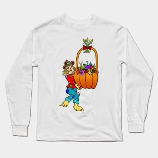 Scarecrow with Pumpkin Harvest Basket Long Sleeve T-Shirt